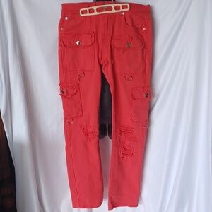 Preme Distressed Cargo jeans, red, 32x34